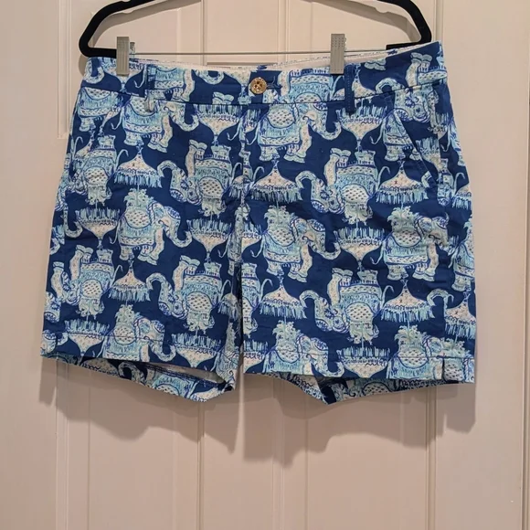 Lilly Pulitzer / Blue & White Elephant Deep Indigo Joy Ride Jayne 7” Shorts - Picture 2 of 6